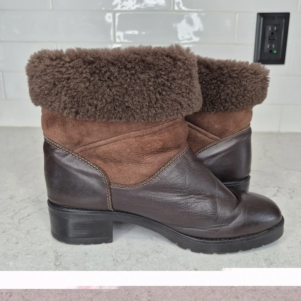 La Canadienne Womenz shearling lined brown leather snow boots ‎ 8.5